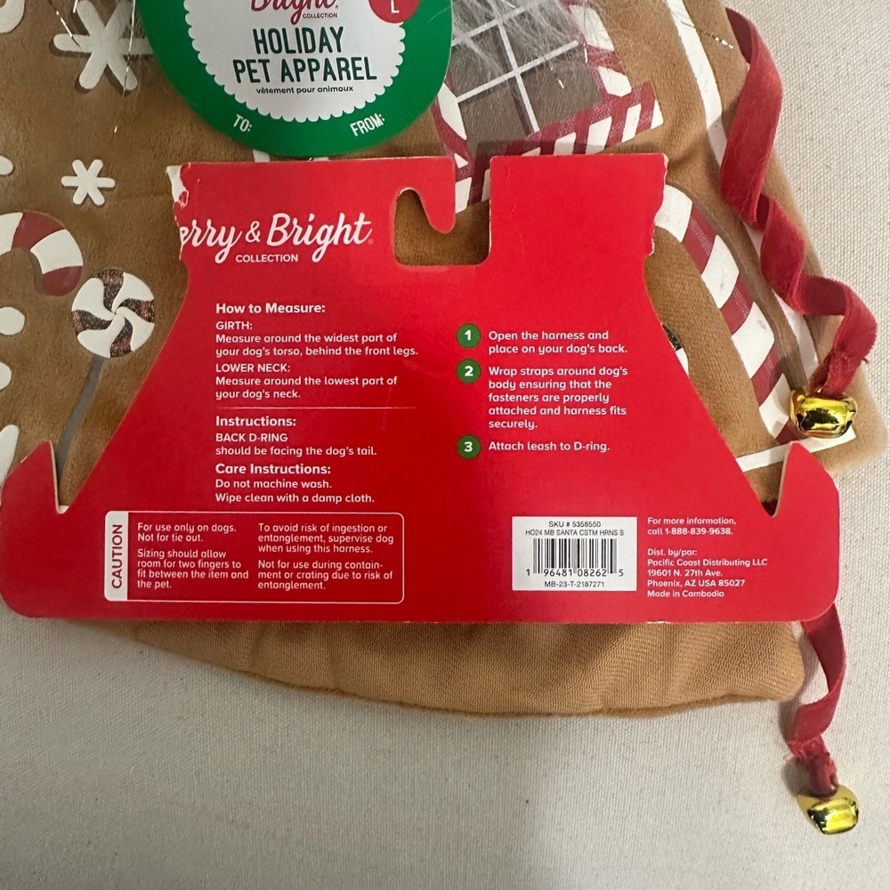 Merry & Bright Gingerbread House Pet Cape & Hat Set – Size M/L – New with Tags - Picture 6 of 15